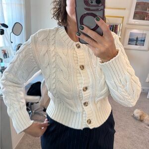 Abercrombie & Fitch Ivory Cable Knit Cardigan